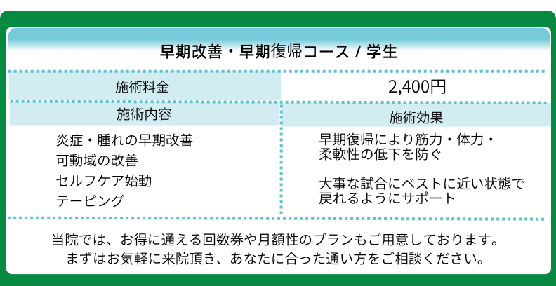施術料金プラン　学生